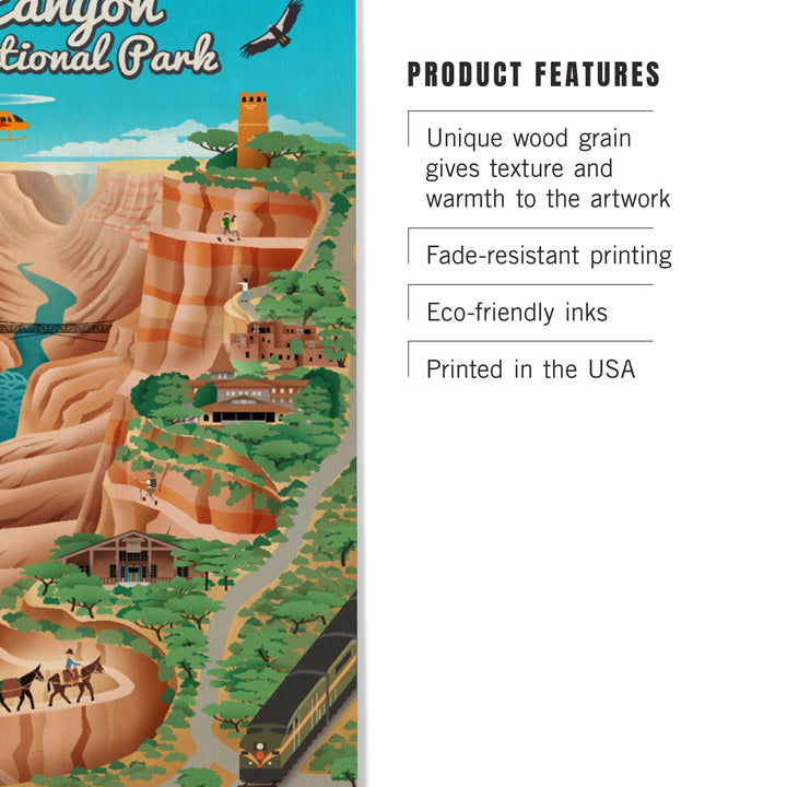 Grand Canyon National Park, Arizona, Retro View, Wood Sign and Postcards