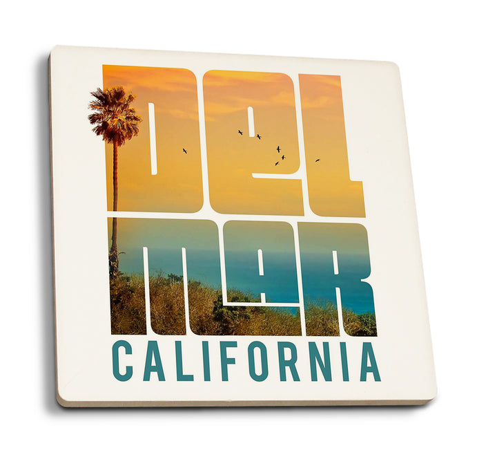 Del Mar, California, Sunset and Birds, Contour, Coaster Set