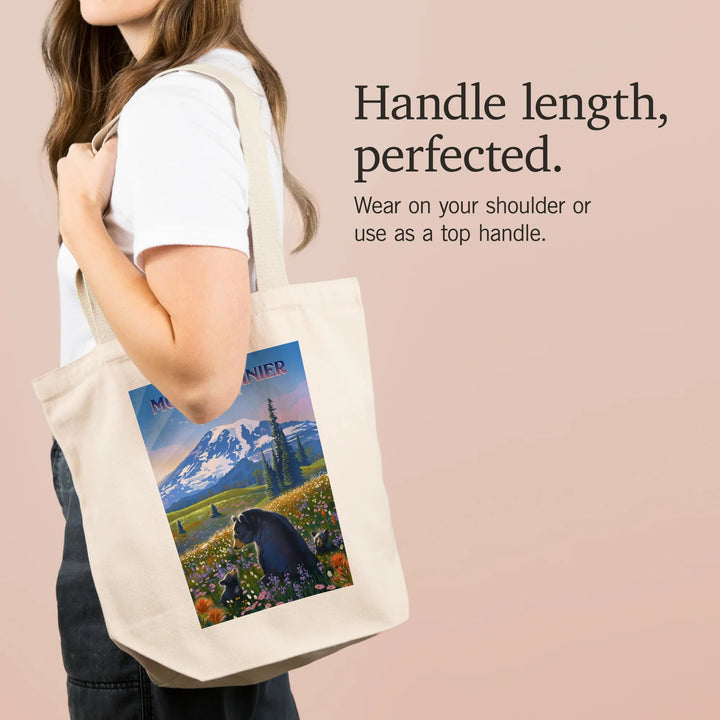 Mount Rainier National Park, Washington, Painterly, Bear Family in Field, Tote Bag