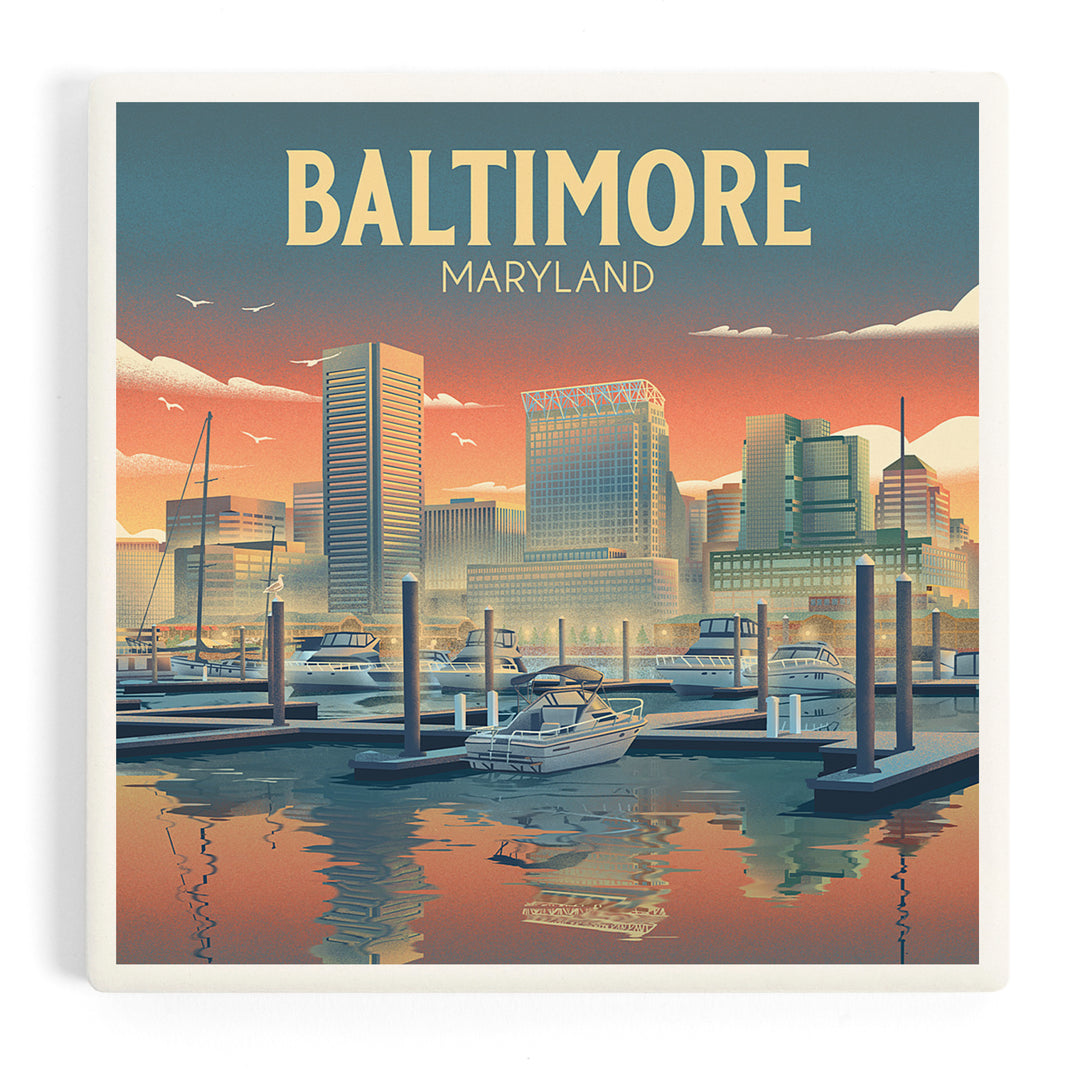 Baltimore, Maryland, Lithograph, City Series, Coasters
