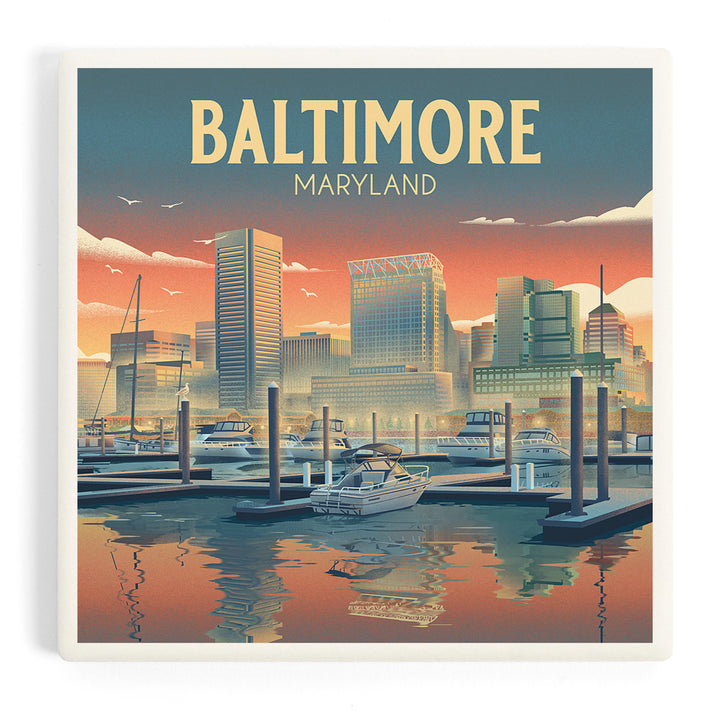 Baltimore, Maryland, Lithograph, City Series, Coasters