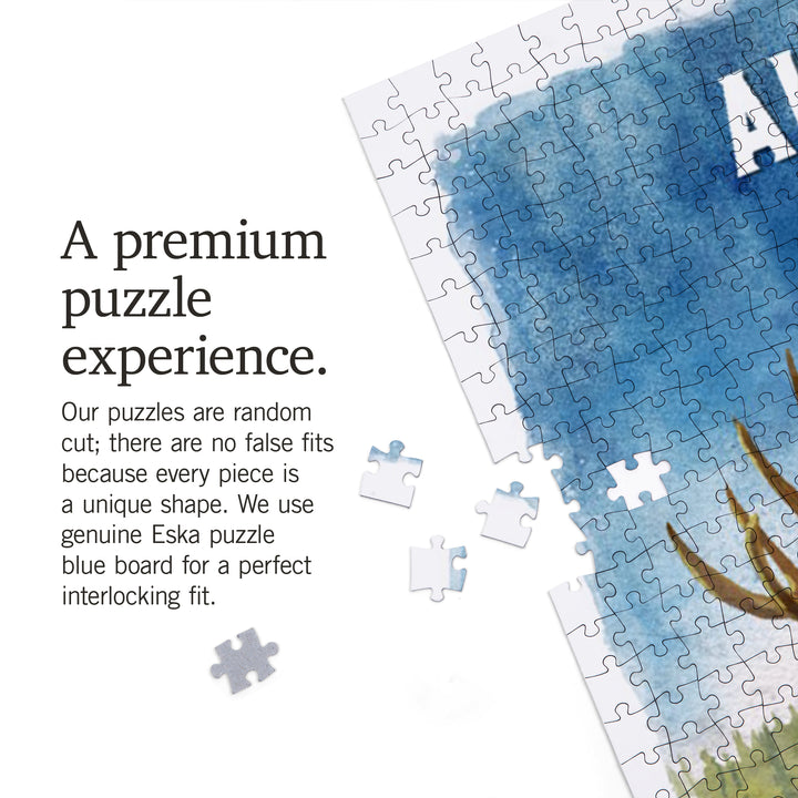 Alaska, Watercolor Study, Moose, 1000 Piece Jigsaw Puzzle