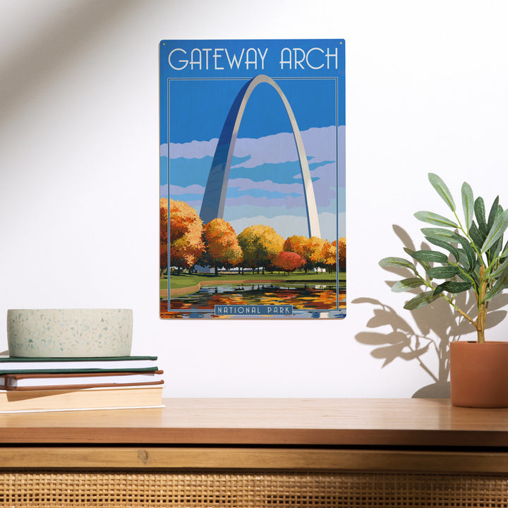 Gateway Arch National Park, Arch and Trees in Fall, Wood Sign and Postcards