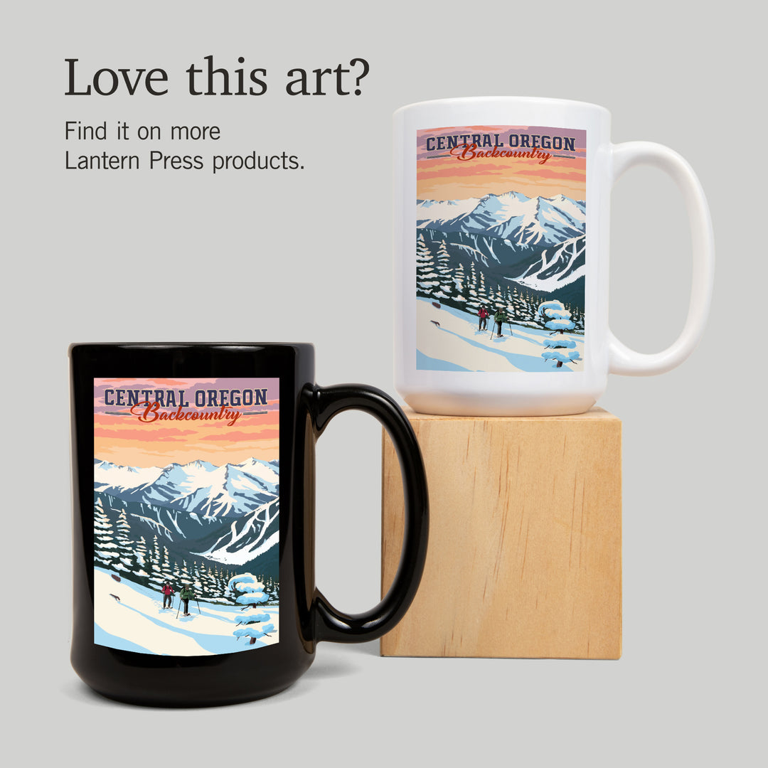Central Oregon Backcountry, Winter Snowshoers, Lantern Press Artwork, Ceramic Mug