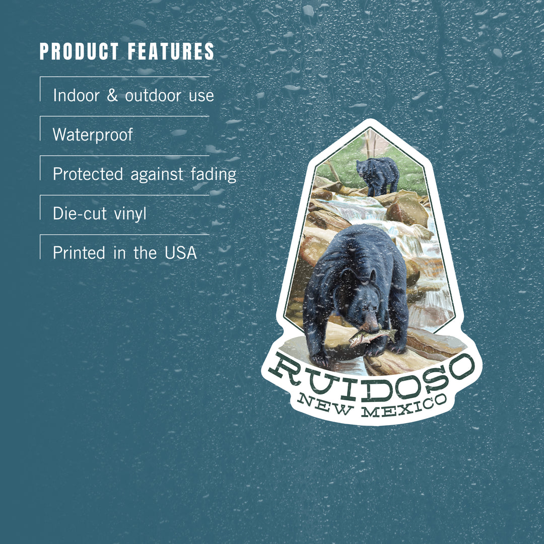 Ruidoso, New Mexico, Black Bears Fishing, Contour, Vinyl Sticker