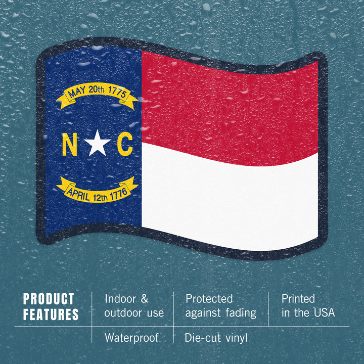 North Carolina, State Flag, Letterpress, Contour, Vinyl Sticker