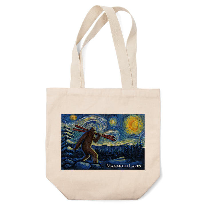 Mammoth Lakes, California, Winter Bigfoot with Skis, Starry Night, Tote Bag