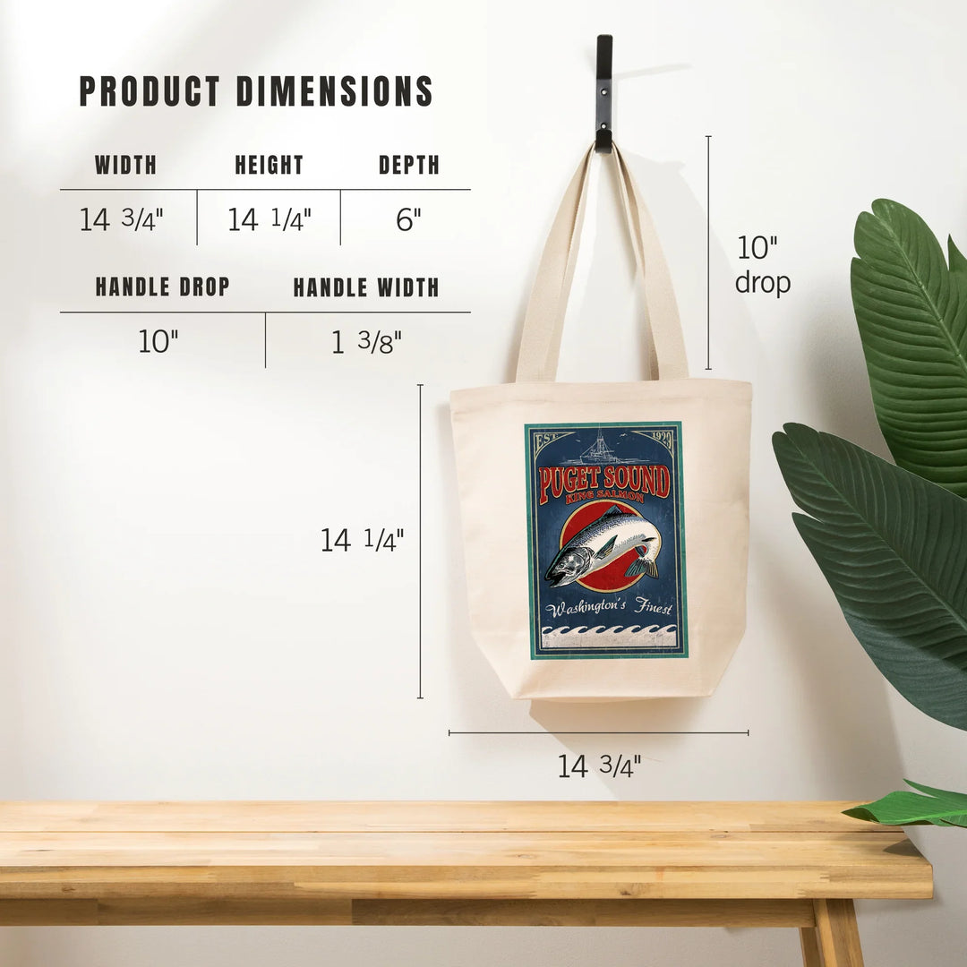 Puget Sound, Washington, Vintage Sign, King Salmon, Washington's Finest, Tote Bag