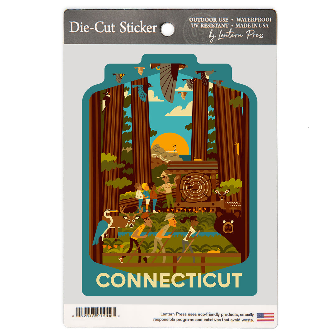 Connecticut, Geometric, Forest, Vinyl Sticker
