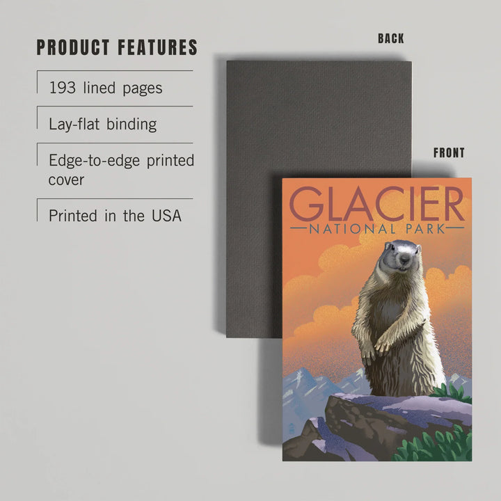 Lined 6x9 Journal, Glacier National Park, Montana, Marmot, Lithograph, Lay Flat, 193 Pages, FSC paper
