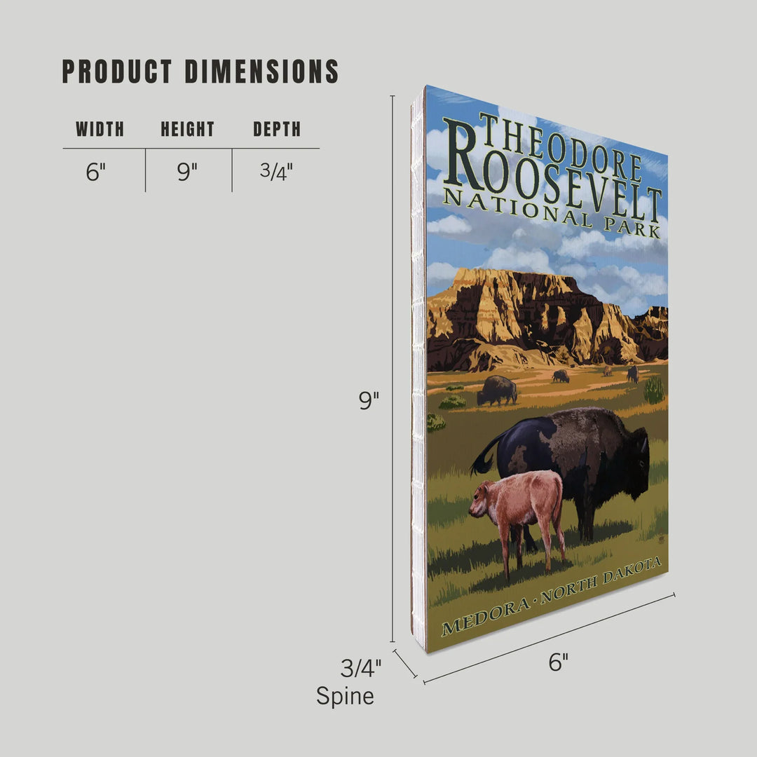 Lined 6x9 Journal, Medora, North Dakota, Theodore Roosevelt National Park, Bison and Calf, Lay Flat, 193 Pages, FSC paper