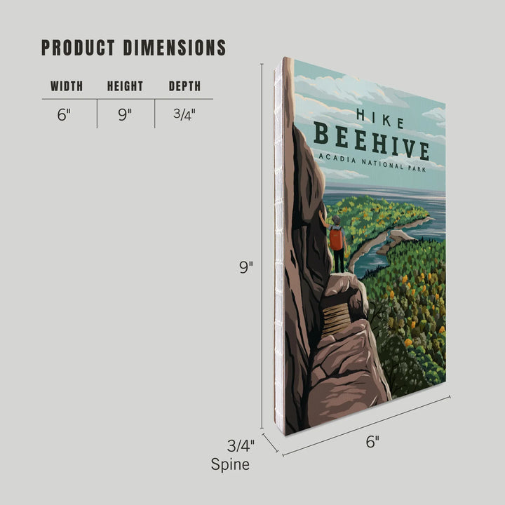 Lined 6x9 Journal, Acadia National Park, Maine, Hike Beehive, Summer, Illustration, Lay Flat, 193 Pages, FSC paper