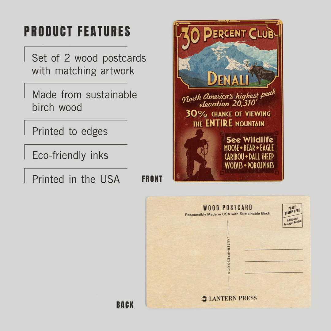 Denali National Park, Alaska, 30% Club Vintage, Wood Sign and Postcards