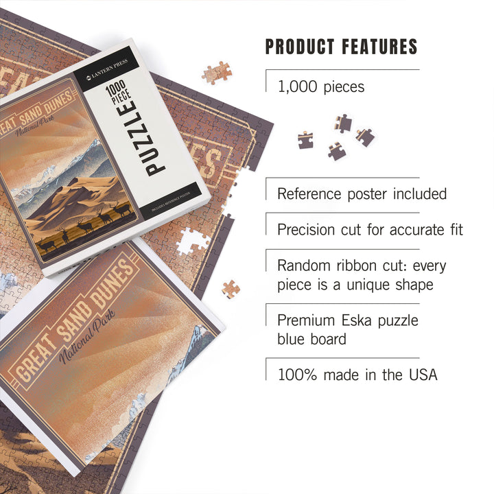 Great Sand Dunes National Park, Colorado, Lithograph National Park Series, Jigsaw Puzzle
