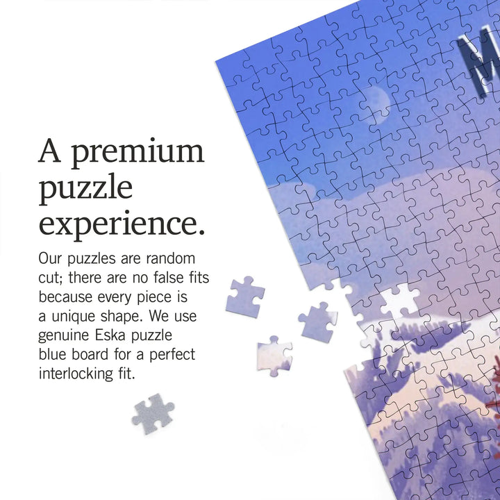 Mammoth, California, Lithograph, Mountain Lodge, Winter Scene, Jigsaw Puzzle