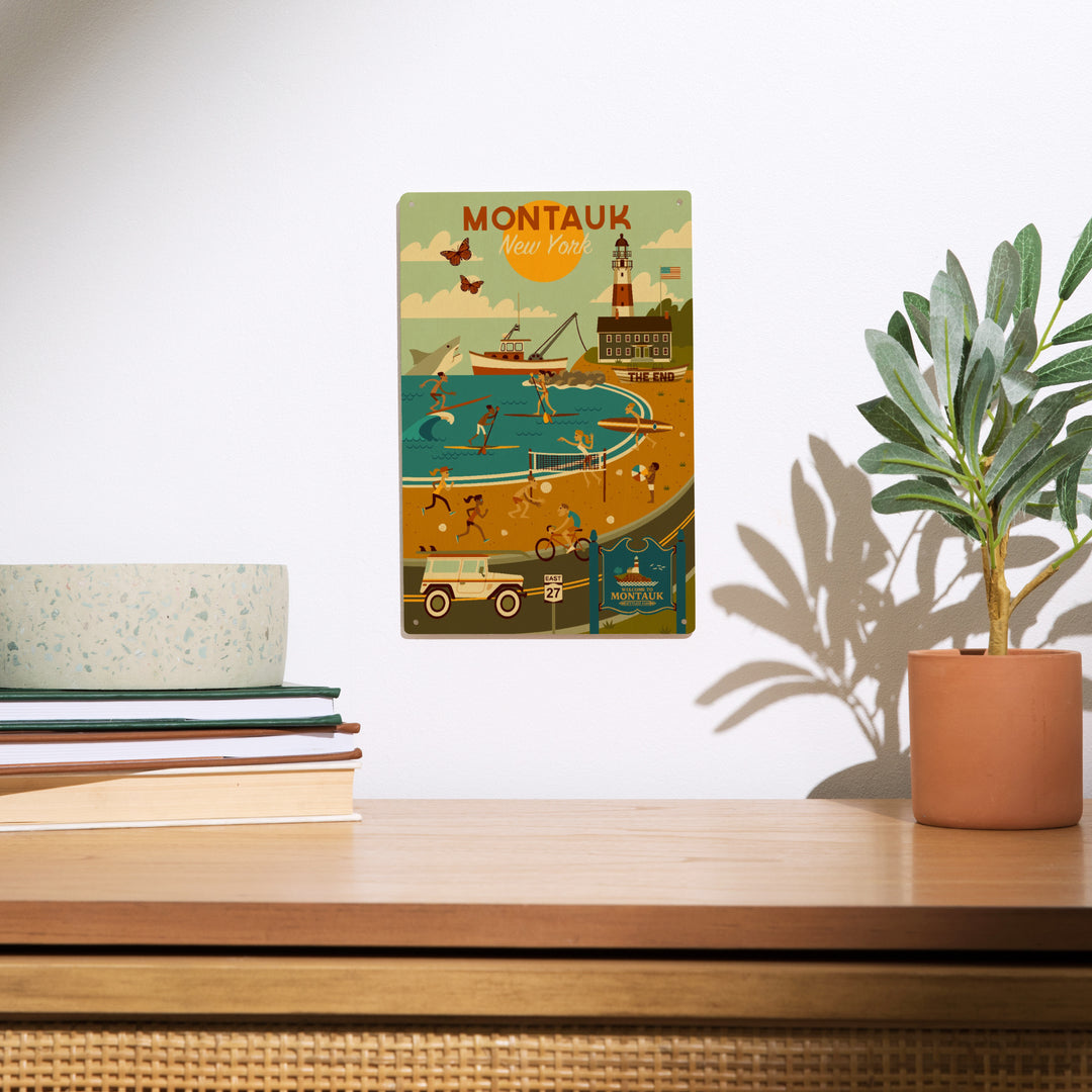 Montauk, New York, Geometric, Lantern Press Artwork, Wood Signs and Postcards