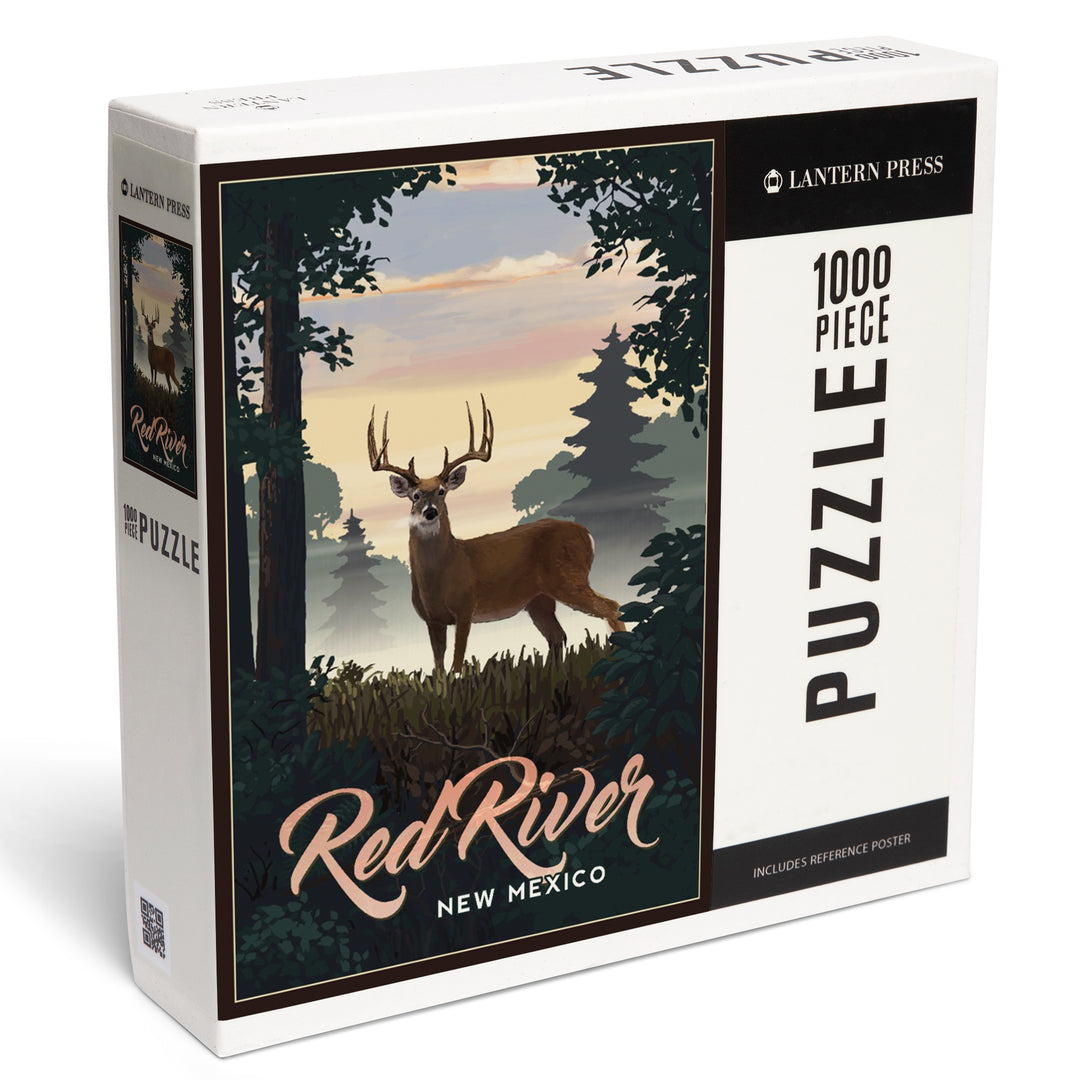 Red River, New Mexico, Painterly, Deer and Sunrise, Jigsaw Puzzle