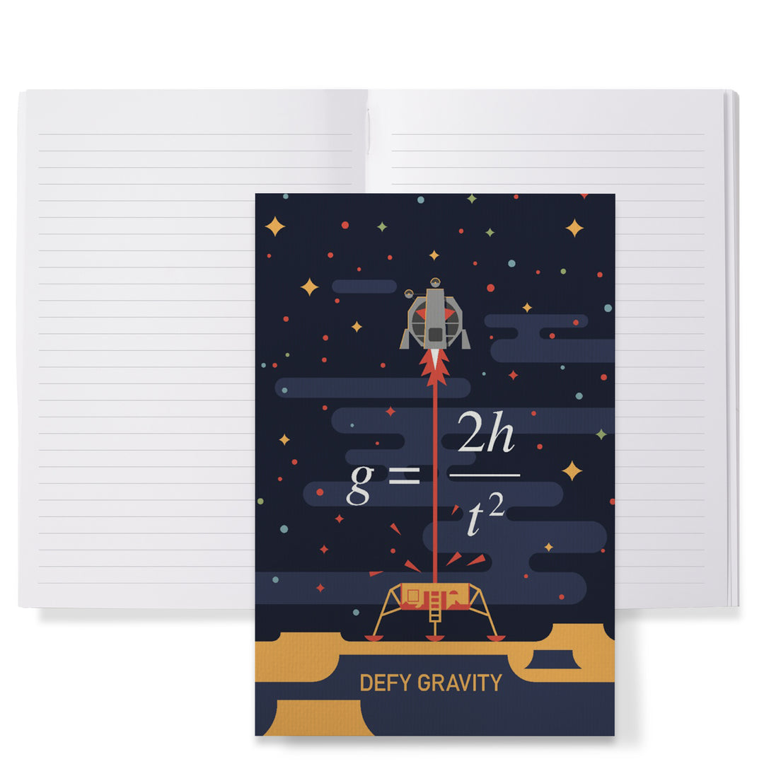 Lined 6x9 Journal, Equations and Emojis Collection, Lunar Lander, Defy Gravity, Lay Flat, 193 Pages, FSC paper