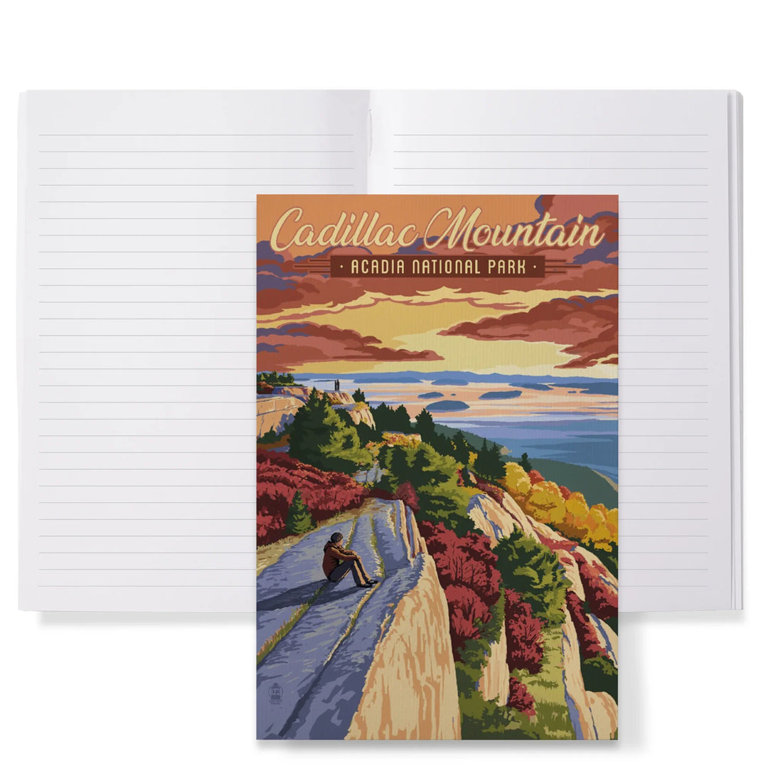 Lined 6x9 Journal, Acadia National Park, Maine, Cadillac Mountain Illustration, Lay Flat, 193 Pages, FSC paper