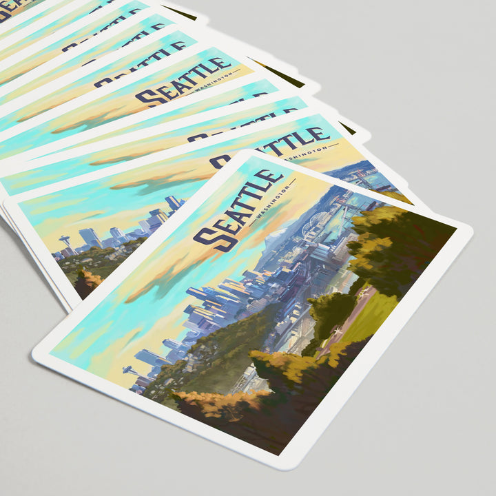 Playing Cards, Seattle, Washington, Skyline, Oil Painting, 52 Card Deck with Jokers in Box, Unique Art