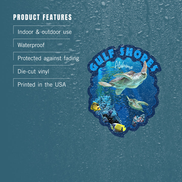 Gulf Shores, Alabama, Sea Turtle Swimming, Contour, Lantern Press Artwork, Vinyl Sticker