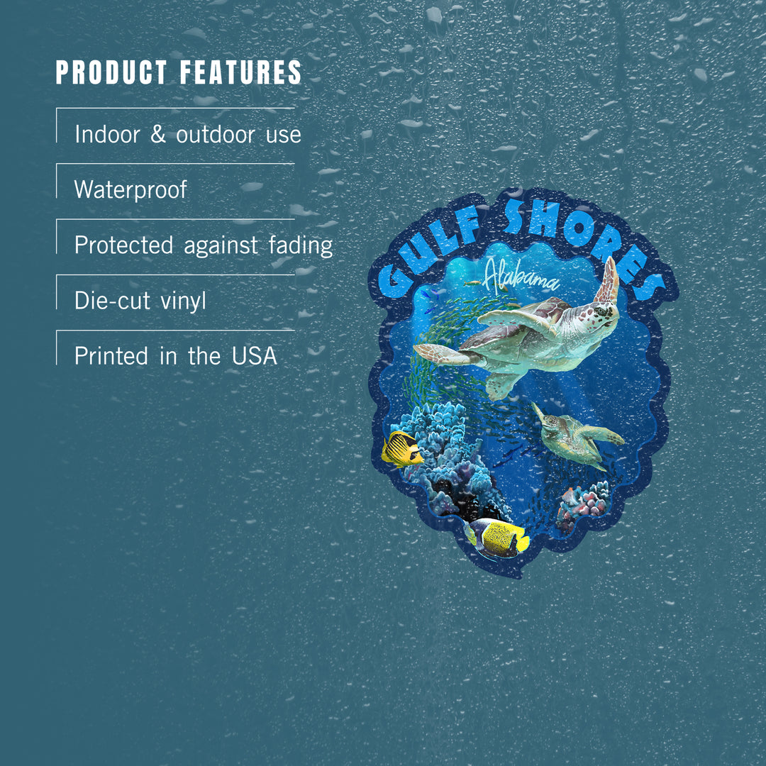 Gulf Shores, Alabama, Sea Turtle Swimming, Contour, Lantern Press Artwork, Vinyl Sticker