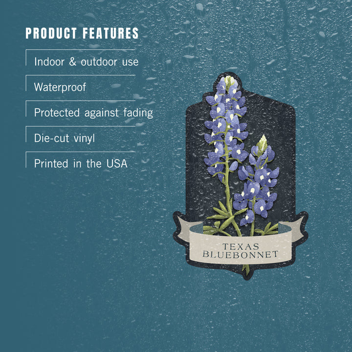 Vintage Flora Noir, Texas Bluebonnet, Vinyl Sticker