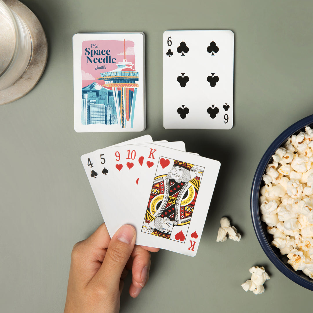 Playing Cards, Seattle, Washington, Space Needle, Epic City Scene, 52 Card Deck with Jokers in Box, Unique Art