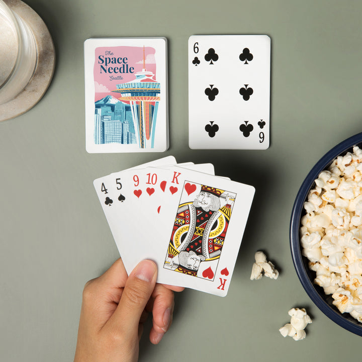 Playing Cards, Seattle, Washington, Space Needle, Epic City Scene, 52 Card Deck with Jokers in Box, Unique Art