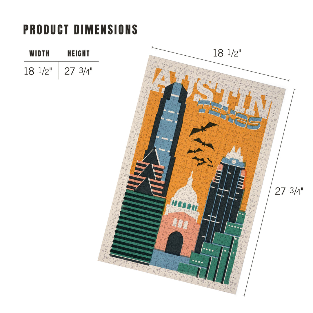Austin, Texas, Woodblock City Series, Skyline, 1000 Piece Jigsaw Puzzle