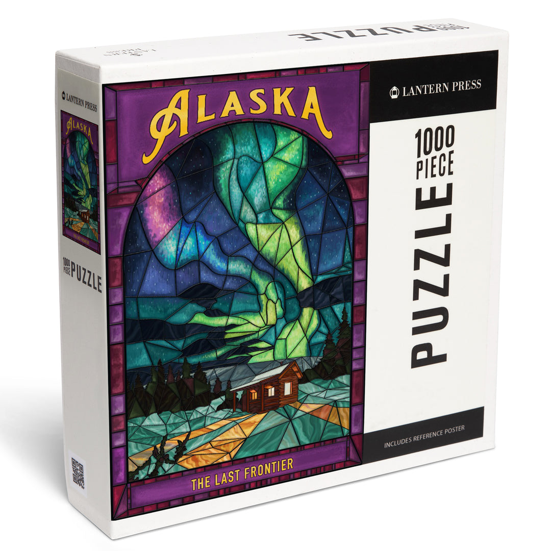 Alaska, Cabin And Northern Lights, Stained Glass, Jigsaw Puzzle