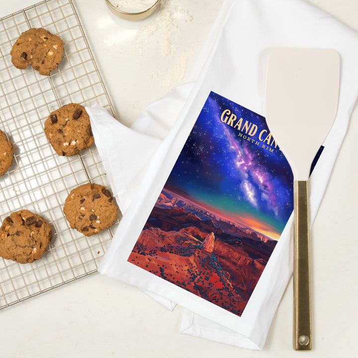 North Rim, Arizona, Oil Painting, Grand Canyon with Stars and Milky Way, Organic Cotton Kitchen Tea Towels