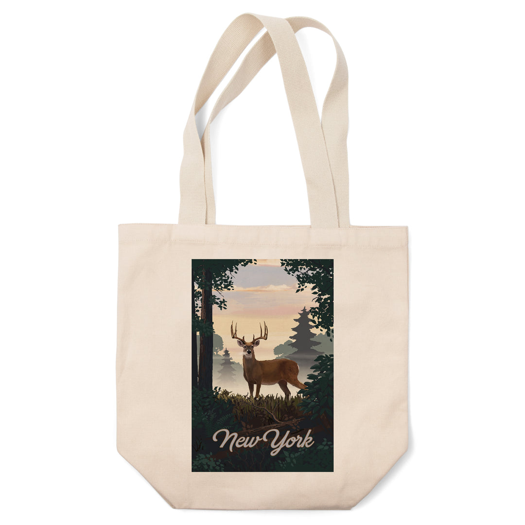 New York, Painterly, Deer and Sunrise, Tote Bag