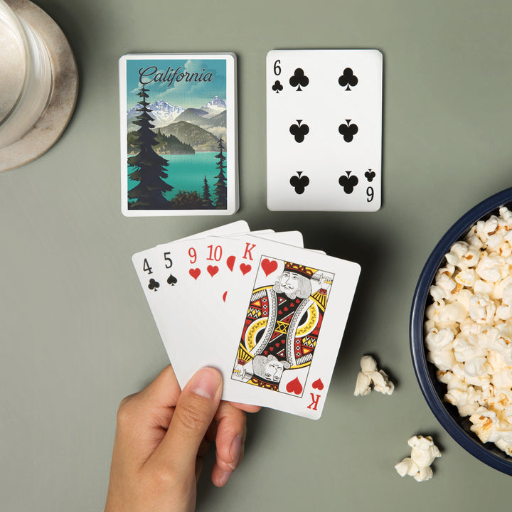 Playing Cards, California, Lithograph, Lake and Mountains Scene, 52 Card Deck with Jokers in Box, Unique Art