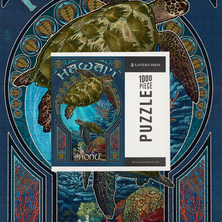 Hawaii, Sea Turtle Art Nouveau, Jigsaw Puzzle