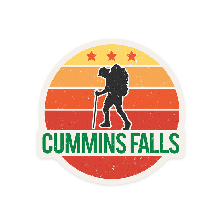 Cummins Falls, Tennessee, Sun, Contour, with Hiker, Vinyl Sticker