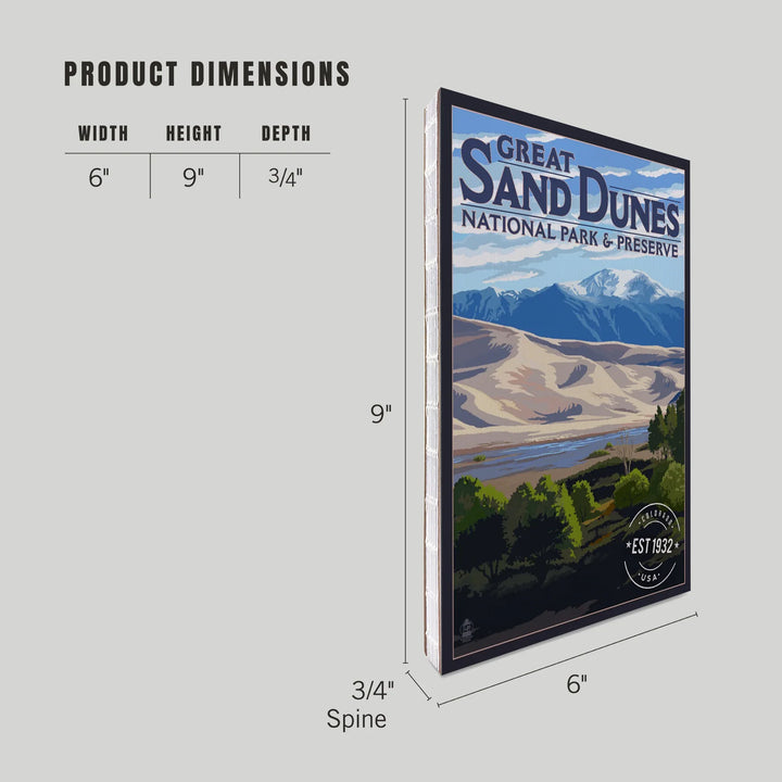 Lined 6x9 Journal, Great Sand Dunes National Park and Preserve, Colorado, Rubber Stamp, Lay Flat, 193 Pages, FSC paper