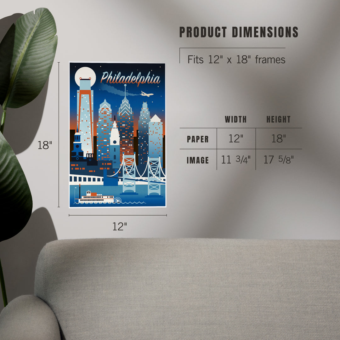 Philadelphia Retro Skyline Chromatic, Art & Giclee Prints