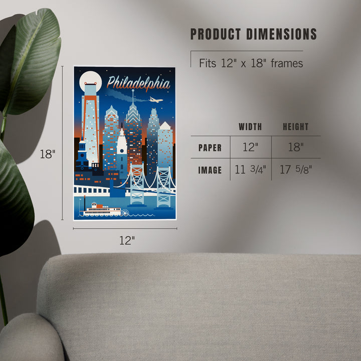 Philadelphia Retro Skyline Chromatic, Art & Giclee Prints