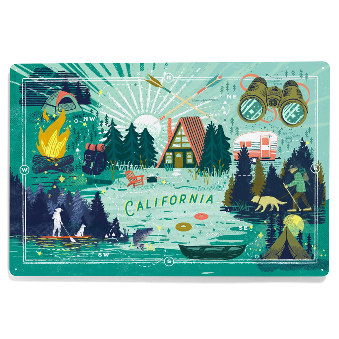 California, Lake Life Series, Collage, Landscape with Trees, Metal Signs - Lantern Press