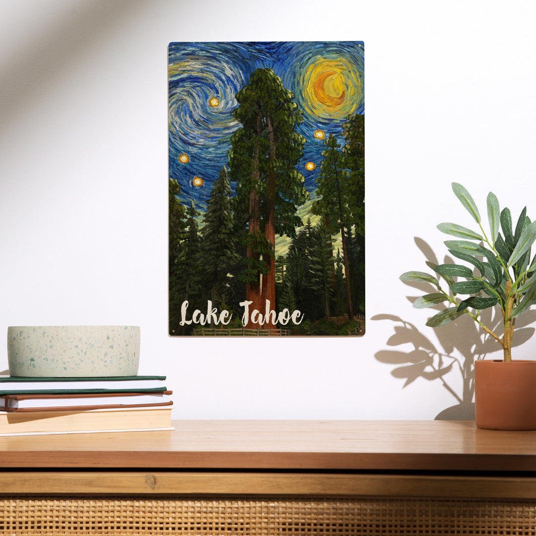 Lake Tahoe, California, Starry Night, Wood Sign and Postcards