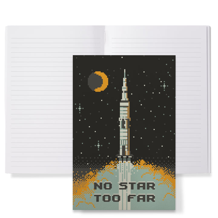 Lined 6x9 Journal, 8-Bit Space Collection, Rocket, No Star Too Far, Lay Flat, 193 Pages, FSC paper