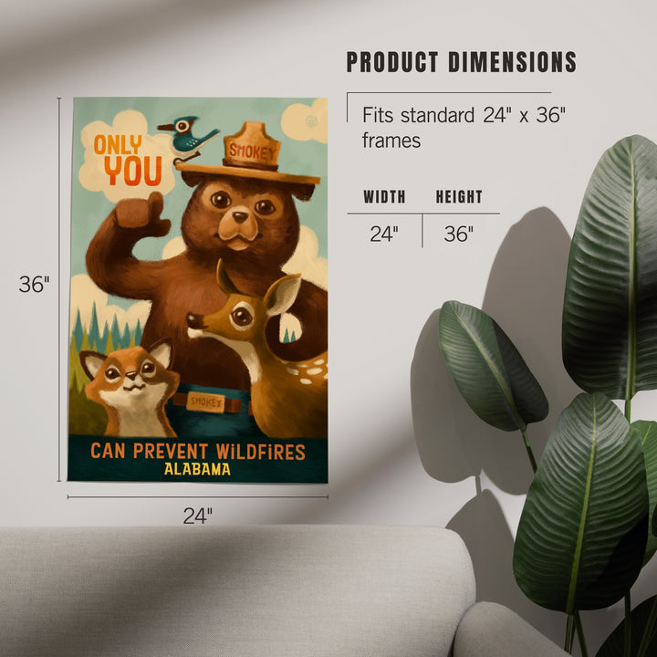 Alabama, Oil Painting, Smokey Bear, Only You Can Prevent Wildfires, Art & Giclee Prints