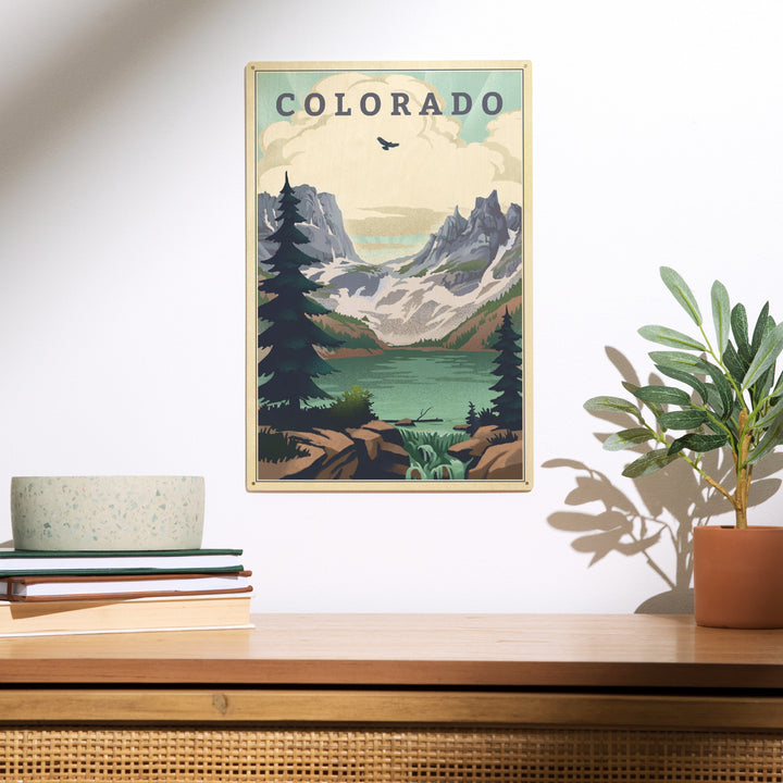 Colorado Lake Lithograph, Wood Sign and Postcards
