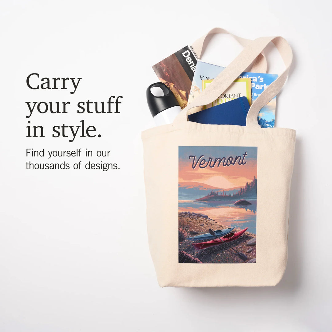 Vermont, Glassy Sunrise, Kayak, Tote Bag