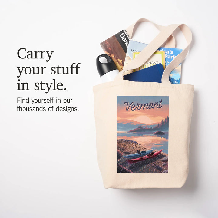 Vermont, Glassy Sunrise, Kayak, Tote Bag