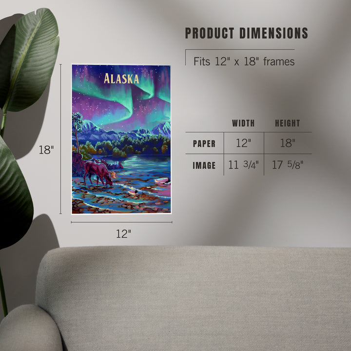 Alaska, Oil Painting, Northern Lights Lake, Art & Giclee Prints