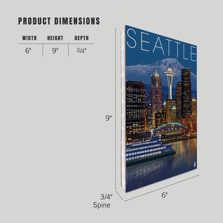 Lined 6x9 Journal, Seattle, Washington, Skyline at Night, Lay Flat, 193 Pages, FSC paper