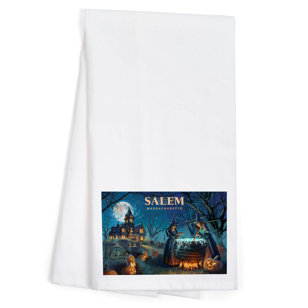 Salem, Massachusetts, Lithograph, Cemetery, Organic Cotton Kitchen Tea Towels
