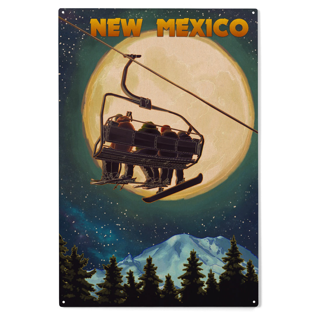 New Mexico Ski Lift, Full Moon Snowboarder, Wood Sign and Postcards
